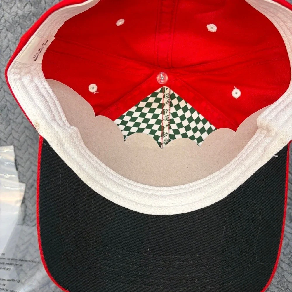 The Marathon Red Snapback Hat White Script Embroidery Adjustable Cap